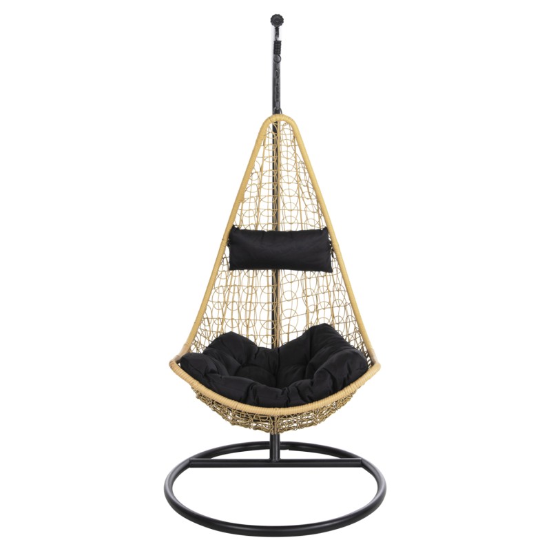 HANGING NEST MILLIE FK5996.04 METAL BLACK-SYNTHETIC RATTAN IN BEIGE Φ95x195Hcm. HANGING NEST MILLIE FK5996.04 METAL BLACK-SYNTHETIC RATTAN IN BEIGE Φ95x195Hcm.