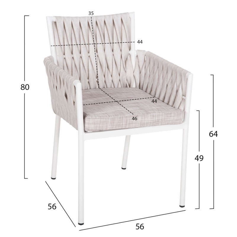 ALUMINUM ARMCHAIR MARTIN FK5564.11 WHITE FRAME AND OFF-WHITE SYNTHETIC RATTAN 56x56x80Hcm. ALUMINUM ARMCHAIR MARTIN FK5564.11 WHITE FRAME AND OFF-WHITE SYNTHETIC RATTAN 56x56x80Hcm.
