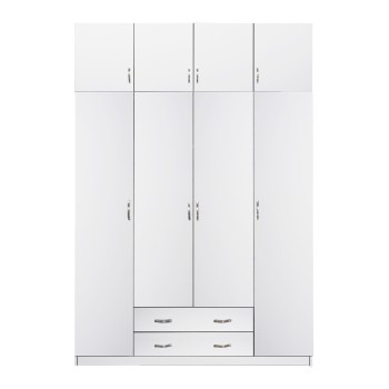 WARDROBE AZALEA WITH EXTRA UPPER CABINET 4-LEAF FK11224.05 MELAMINE IN WHITE 200x55.5x240Hcm. WARDROBE AZALEA WITH EXTRA UPPER CABINET 4-LEAF FK11224.05 MELAMINE IN WHITE 200x55.5x240Hcm.