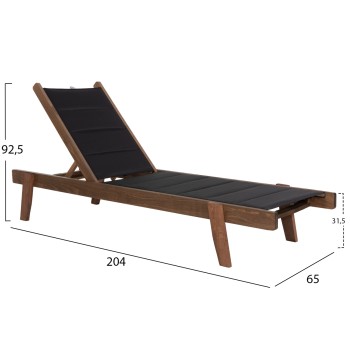 BEACH LOUNGER MILOS FK10685.03 BEECH WOOD IN WALNUT-BLACK TEXTILENE CUSHION COVER 204x65x92,5Hcm.