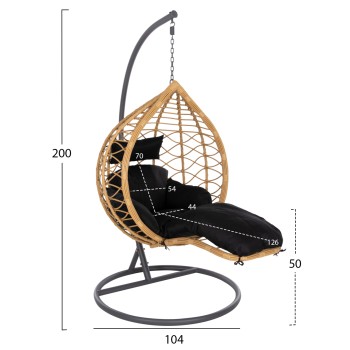 SINGLE HANGING NEST WITH FOOTREST GRACIE FK5755.02 BEIGE SYNTHETIC RATTAN-GREY STEEL FRAME Φ104x200Hcm. SINGLE HANGING NEST WITH FOOTREST GRACIE FK5755.02 BEIGE SYNTHETIC RATTAN-GREY STEEL FRAME Φ104x200Hcm.