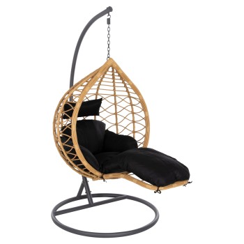 SINGLE HANGING NEST WITH FOOTREST GRACIE FK5755.02 BEIGE SYNTHETIC RATTAN-GREY STEEL FRAME Φ104x200Hcm.