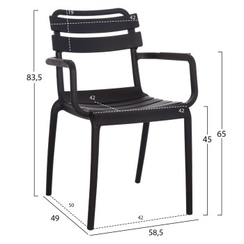 POLYPROPYLENE ARMCHAIR PHILLY FK6123.02 BLACK 58.5x49x83.5Hcm.