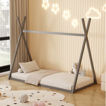 BED FOR KIDS MUNK FK681.05 t.MONTESSORI SOLID PINE WOOD IN GREY- 190x90cm.