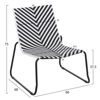 METAL CHAIR PONY FK6082 BLACK & WHITE SYNTHETIC RATTAN 66x68x75Hcm.