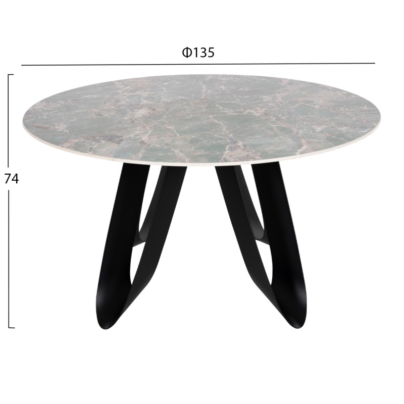 DINING TABLE ROUND ZOD FK9852.03 GREEN MARBLE CERAMIC TOP-BLACK METAL LEGS Φ135x74Hcm.