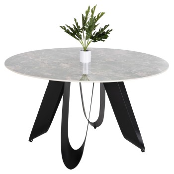 DINING TABLE ROUND ZOD FK9852.03 GREEN MARBLE CERAMIC TOP-BLACK METAL LEGS Φ135x74Hcm.