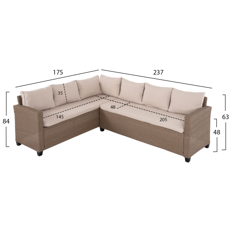 OUTDOOR LOUNGE SET CORNER SOFA & TABLE CARSON FK6078.02 MOCHA SYNTHETIC RATTAN-CUSHIONS-PS WOOD OUTDOOR LOUNGE SET CORNER SOFA & TABLE CARSON FK6078.02 MOCHA SYNTHETIC RATTAN-CUSHIONS-PS WOOD