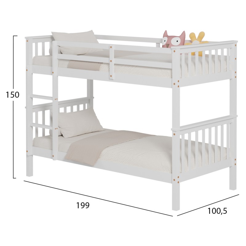 BUNK BED FOR CHILDREN LANTAI FK682.03 PINE WOOD IN WHITE-MATTRESSES 190x90cm BUNK BED FOR CHILDREN LANTAI FK682.03 PINE WOOD IN WHITE-MATTRESSES 190x90cm