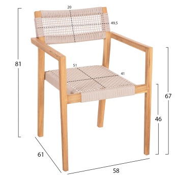 ARMCHAIR CHARLOTTE FK9637.07 TEAK WOOD & BEIGE ROPE--B'RATED 58x61x81Hcm. ARMCHAIR CHARLOTTE FK9637.07 TEAK WOOD & BEIGE ROPE--B'RATED 58x61x81Hcm.