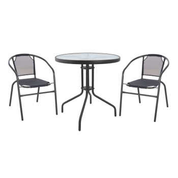 OUTDOOR SET 3PCS FK10711 GREY METAL-SAFETY GLASS-GREY TEXTILENE