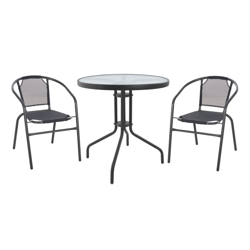OUTDOOR SET 3PCS FK10711 GREY METAL-SAFETY GLASS-GREY TEXTILENE OUTDOOR SET 3PCS FK10711 GREY METAL-SAFETY GLASS-GREY TEXTILENE
