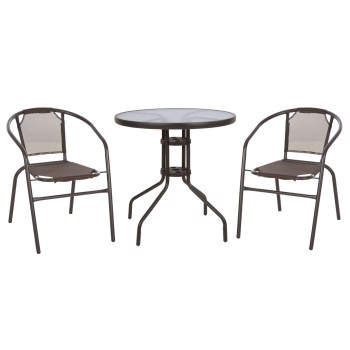 OUTDOOR SET 3PCS FK10712 BROWN METAL-SAFETY GLASS-BROWN TEXTILENE