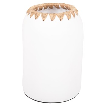 DECORATIVE VASE FK4377 TERRACOTTA IN WHITE WITH STRAW  WEAVING ON THE RIM Φ21Χ32Hcm.