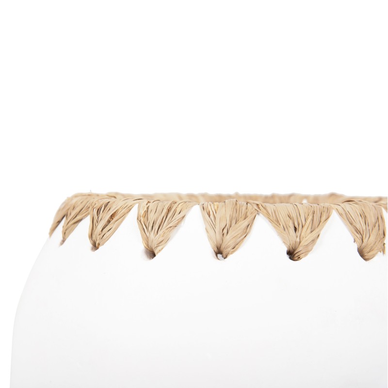 DECORATIVE VASE FK4377 TERRACOTTA IN WHITE WITH STRAW WEAVING ON THE RIM Φ21Χ32Hcm. DECORATIVE VASE FK4377 TERRACOTTA IN WHITE WITH STRAW WEAVING ON THE RIM Φ21Χ32Hcm.