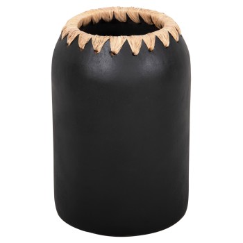 DECORATIVE VASE FK4376 TERRACOTTA IN WHITE WITH STRAW WEAVING ON THE RIM Φ21Χ32Hcm.