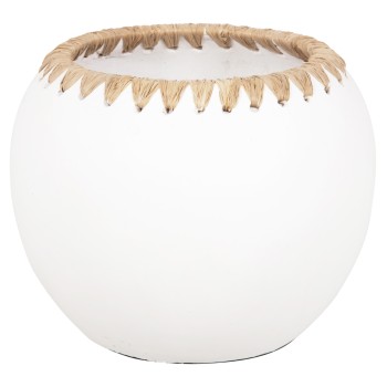 DECORATIVE VASE FK4375 TERRACOTTA IN WHITE WITH STRAW WEAVING ON THE RIM Φ29x23Hcm.