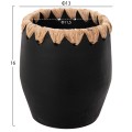 DECORATIVE VASE FK4368 TERRACOTTA IN BLACK WITH STRAW WEAVING ON THE RIM Φ13x16Hcm. DECORATIVE VASE FK4368 TERRACOTTA IN BLACK WITH STRAW WEAVING ON THE RIM Φ13x16Hcm.