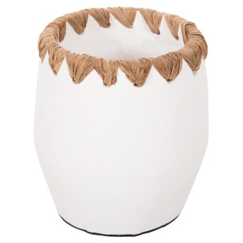 DECORATIVE VASE FK4369 TERRACOTTA IN WHITE WITH STRAW WEAVING ON THE RIM Φ13x16Hcm.