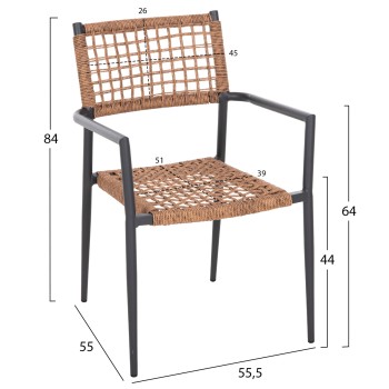 ARMCHAIR TRILAN FK6044.03 ALUMINUM IN ANTHRACITE-SYNTHETIC RATTAN IN NATURAL 57x59x85Hcm. ARMCHAIR TRILAN FK6044.03 ALUMINUM IN ANTHRACITE-SYNTHETIC RATTAN IN NATURAL 57x59x85Hcm.