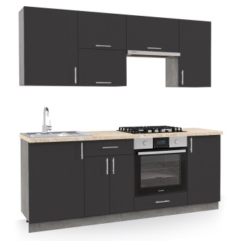 KITCHEN COMBO MELAMINE ANTHRACITE AND BEIGE MARBLE LOOK TOP 200x47x84,8Hcm.FK2470.01