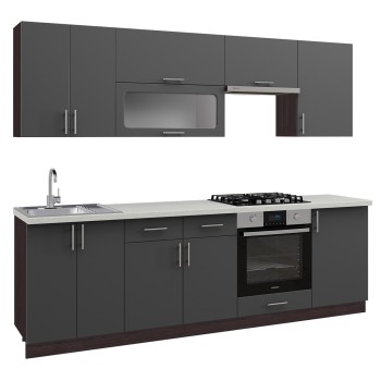 KITCHEN COMBO MDF DARK GREY-HPL TOP BEIGE MARBLE 250x47x84,8Hcm.FK2471.01