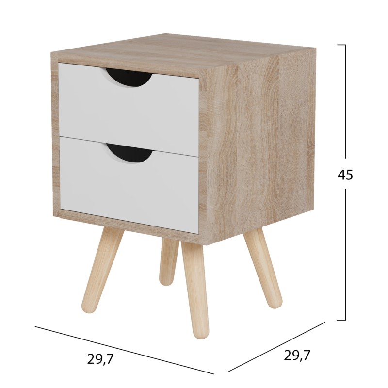BEDSIDE STAND DINKL FK2472.04 MELAMINE-2 DRAWERS IN SONAMA-WHITE 29,7x29,7x45Hcm. BEDSIDE STAND DINKL FK2472.04 MELAMINE-2 DRAWERS IN SONAMA-WHITE 29,7x29,7x45Hcm.
