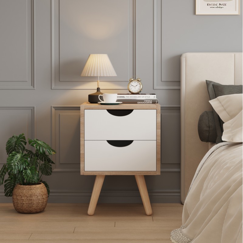 BEDSIDE STAND DINKL FK2472.04 MELAMINE-2 DRAWERS IN SONAMA-WHITE 29,7x29,7x45Hcm. BEDSIDE STAND DINKL FK2472.04 MELAMINE-2 DRAWERS IN SONAMA-WHITE 29,7x29,7x45Hcm.