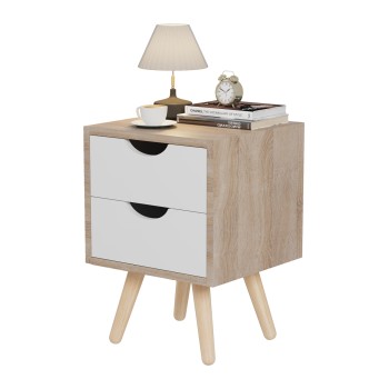 BEDSIDE STAND DINKL FK2472.04 MELAMINE-2 DRAWERS IN SONAMA-WHITE 29,7x29,7x45Hcm.