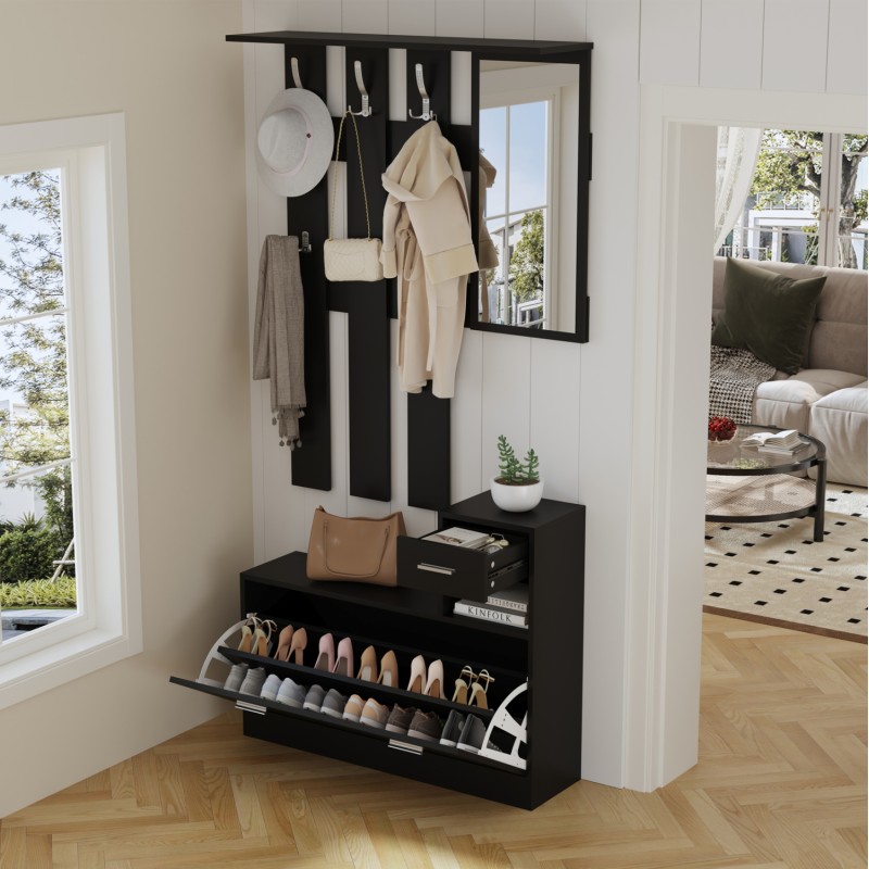 ENTRYWAY SET WITH MIRROR GORN FK2473.02 MELAMINE IN WENGE 90x24x190Hcm. ENTRYWAY SET WITH MIRROR GORN FK2473.02 MELAMINE IN WENGE 90x24x190Hcm.
