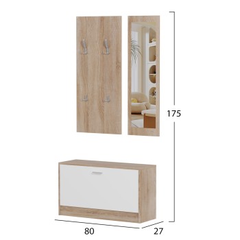 ENTRYWAY SET WITH MIRROR VERN FK2476.04 MELAMINE IN SONAMA-WHITE 80x27x175Hcm. ENTRYWAY SET WITH MIRROR VERN FK2476.04 MELAMINE IN SONAMA-WHITE 80x27x175Hcm.