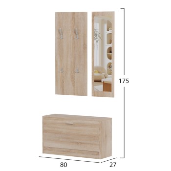 ENTRYWAY SET WITH MIRROR VERN FK2476.01 MELAMINE IN SONAMA 80x27x175Hcm. ENTRYWAY SET WITH MIRROR VERN FK2476.01 MELAMINE IN SONAMA 80x27x175Hcm.