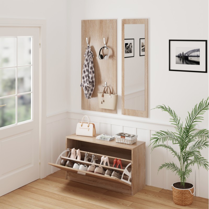 ENTRYWAY SET WITH MIRROR VERN FK2476.01 MELAMINE IN SONAMA 80x27x175Hcm. ENTRYWAY SET WITH MIRROR VERN FK2476.01 MELAMINE IN SONAMA 80x27x175Hcm.