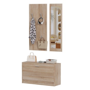 ENTRYWAY SET WITH MIRROR VERN FK2476.01 MELAMINE IN SONAMA 80x27x175Hcm.