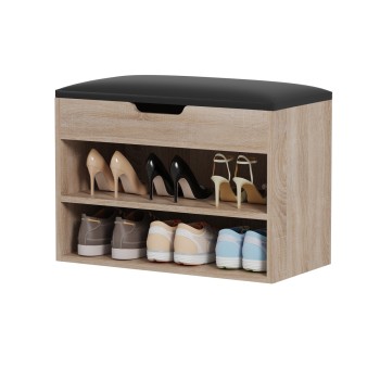 SHOE RACK WITH SEAT ROMIR FK2477.01 MELAMINE IN SONAMA-BROWN SEAT 60x30x44Hcm.