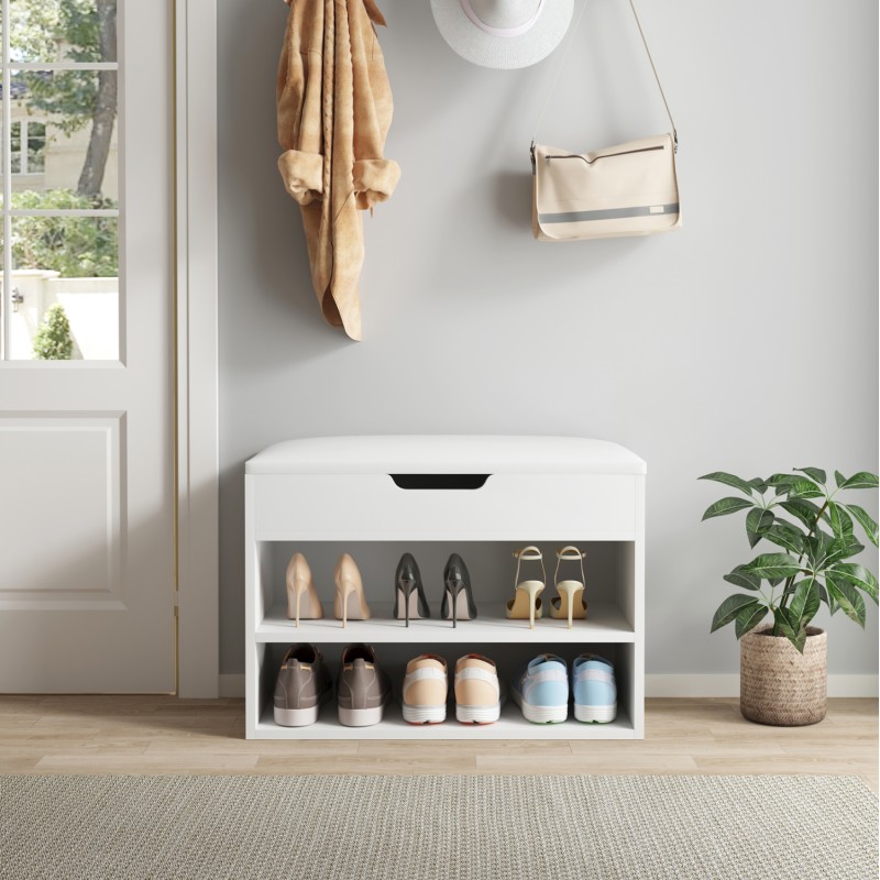 SHOE RACK WITH SEAT ROMIR FK2477.03 MELAMINE IN WHITE-WHITE PU SEAT 60x30x44Hcm. SHOE RACK WITH SEAT ROMIR FK2477.03 MELAMINE IN WHITE-WHITE PU SEAT 60x30x44Hcm.