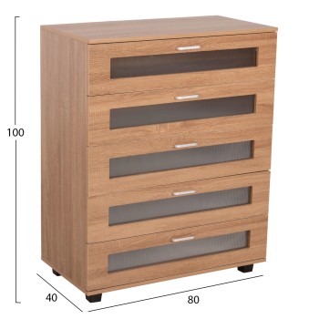 CHEST OF DRAWERS THORGAN FK9881.01 MELAMINE IN SONAMA-5 DRAWERS 80Χ40Χ100Hcm.