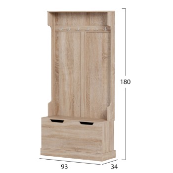 ENTRYWAY FURNITURE KAYLOR FK2475.01 WITH HOOKS&STORAGE SPACE-MDF IN SONAMA 93x34x180Hcm. ENTRYWAY FURNITURE KAYLOR FK2475.01 WITH HOOKS&STORAGE SPACE-MDF IN SONAMA 93x34x180Hcm.