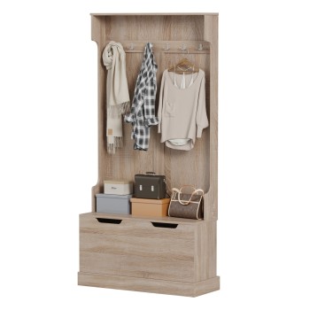 ENTRYWAY FURNITURE KAYLOR FK2475.01 WITH HOOKS&STORAGE SPACE-MDF IN SONAMA 93x34x180Hcm.