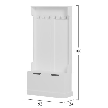 ENTRYWAY FURNITURE KAYLOR FK2475.03 WITH HOOKS&STORAGE SPACE-MDF IN WHITE 93x34x180Hcm. ENTRYWAY FURNITURE KAYLOR FK2475.03 WITH HOOKS&STORAGE SPACE-MDF IN WHITE 93x34x180Hcm.