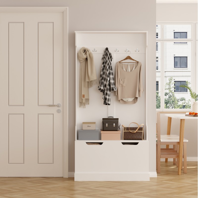 ENTRYWAY FURNITURE KAYLOR FK2475.03 WITH HOOKS&STORAGE SPACE-MDF IN WHITE 93x34x180Hcm. ENTRYWAY FURNITURE KAYLOR FK2475.03 WITH HOOKS&STORAGE SPACE-MDF IN WHITE 93x34x180Hcm.
