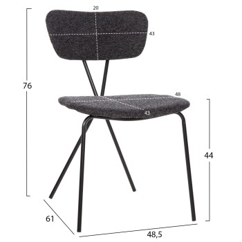 DINING CHAIR DORY FK9855.04 METAL FRAME IN BLACK-FABRIC IN DARK GREY 48,5x61x76Hcm. DINING CHAIR DORY FK9855.04 METAL FRAME IN BLACK-FABRIC IN DARK GREY 48,5x61x76Hcm.