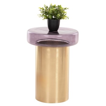 SIDE TABLE ROUND CARMO FK9728 PURPLE GLASS TOP-GOLD METAL BASE Φ39Χ54Hcm.