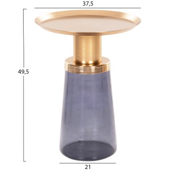 SIDE TABLE BALLIN FK9725 BLUE GLASS-METAL IN GOLD Φ37,5x49,5Hcm.