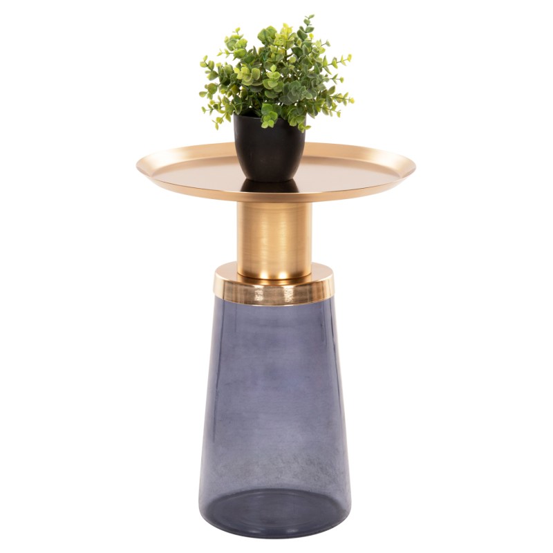 SIDE TABLE BALLIN FK9725 BLUE GLASS-METAL IN GOLD Φ37,5x49,5Hcm. SIDE TABLE BALLIN FK9725 BLUE GLASS-METAL IN GOLD Φ37,5x49,5Hcm.