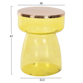 SIDE TABLE RANE FK9731 LIGHT GREEN GLASS BASE-METAL TOP IN GOLD Φ36x47Hcm. SIDE TABLE RANE FK9731 LIGHT GREEN GLASS BASE-METAL TOP IN GOLD Φ36x47Hcm.