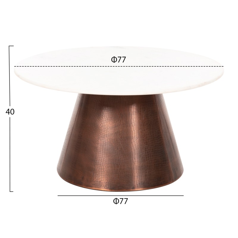 COFFEE TABLE FODEN FK9721 WHITE MARBLE TOP AND ANTIQUE COPPER COLOR METAL Φ77x40Hcm. COFFEE TABLE FODEN FK9721 WHITE MARBLE TOP AND ANTIQUE COPPER COLOR METAL Φ77x40Hcm.
