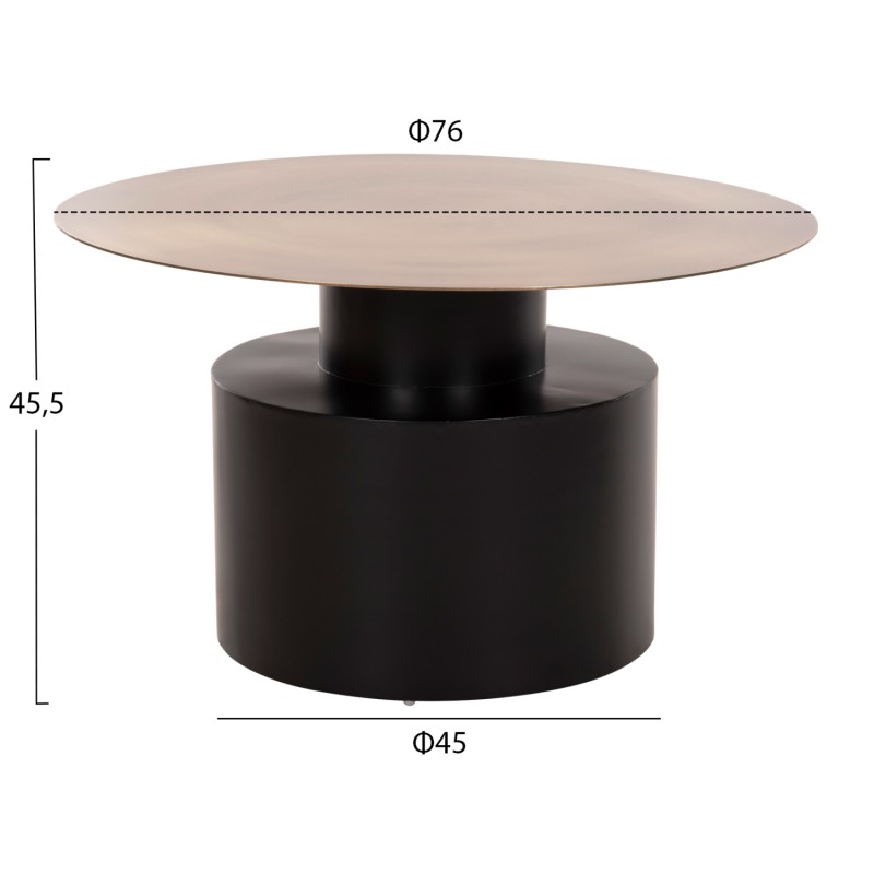 COFFEE TABLE CUTTY FK9722 METAL IN BLACK AND ANTIQUE BRASS Φ76x45,5Hcm.