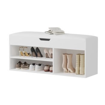 SHOE RACK WITH SEAT ROMIR FK2478.03 MELAMINE IN WHITE-WHITE SEAT 100x30x44Hcm.