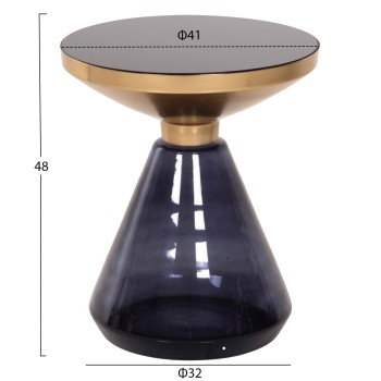 SIDE TABLE DEMMY FK9727 BLACK GLASS TOP & PURPLE GLASS BASE-METAL IN GOLD "NECK" Φ41x48Hcm.